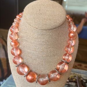 Elegant Orange Beaded Necklace and Earrings